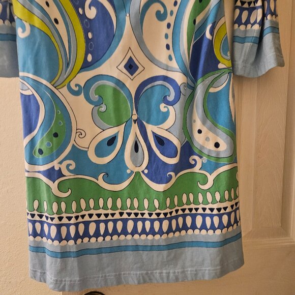 Gerwit boho popover v neck tunic Fun Blue 70s Flare Sleeve Midi cotton dress L - Picture 4 of 10